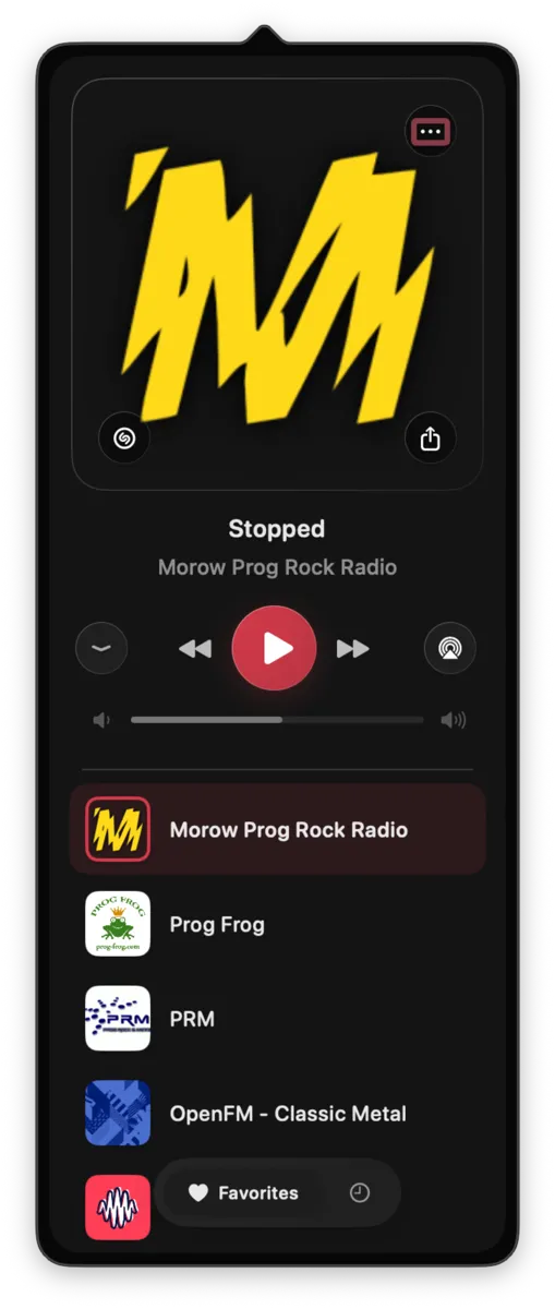 Eter mini player in the Mac menu bar