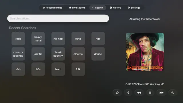 Station search in Eter for Apple TV