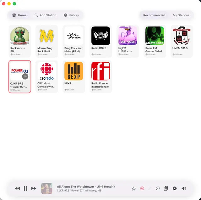 Recommended stations in the light appearance of Eter for Mac