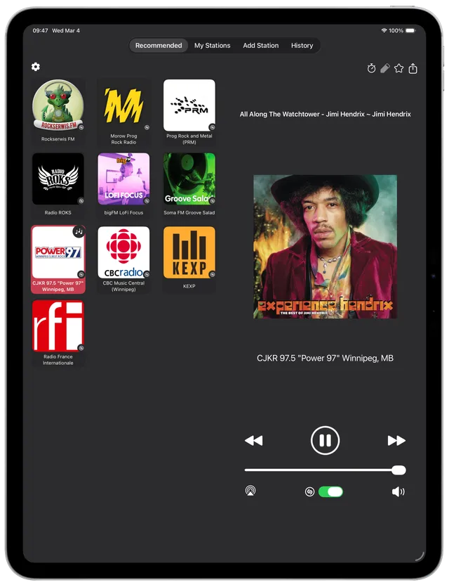 Recommended station list in Eter for iPhone