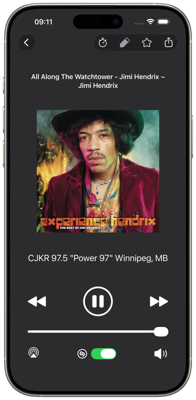 Now playing view in Eter for iPhone