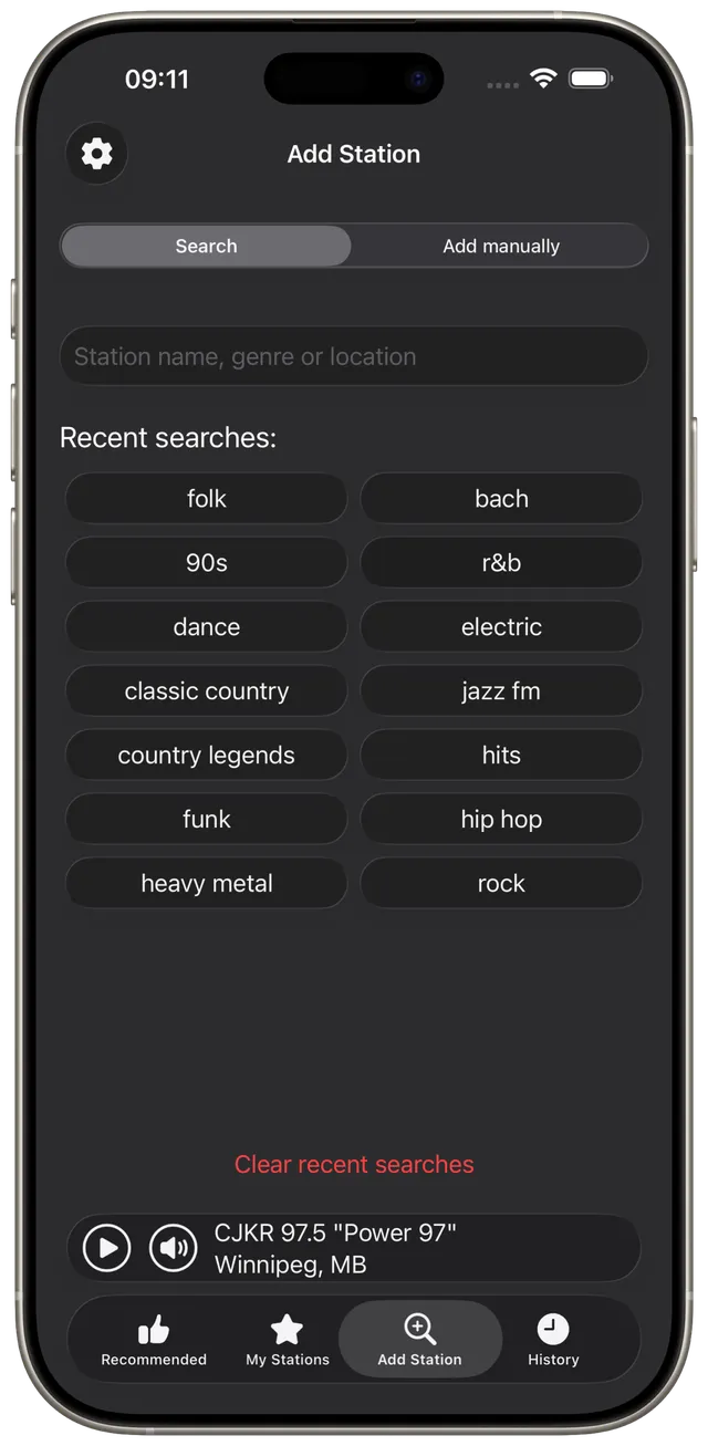 Station search results in Eter for iPhone