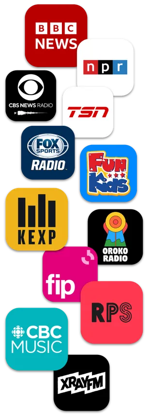 Popular news, sports, and music radio station logos