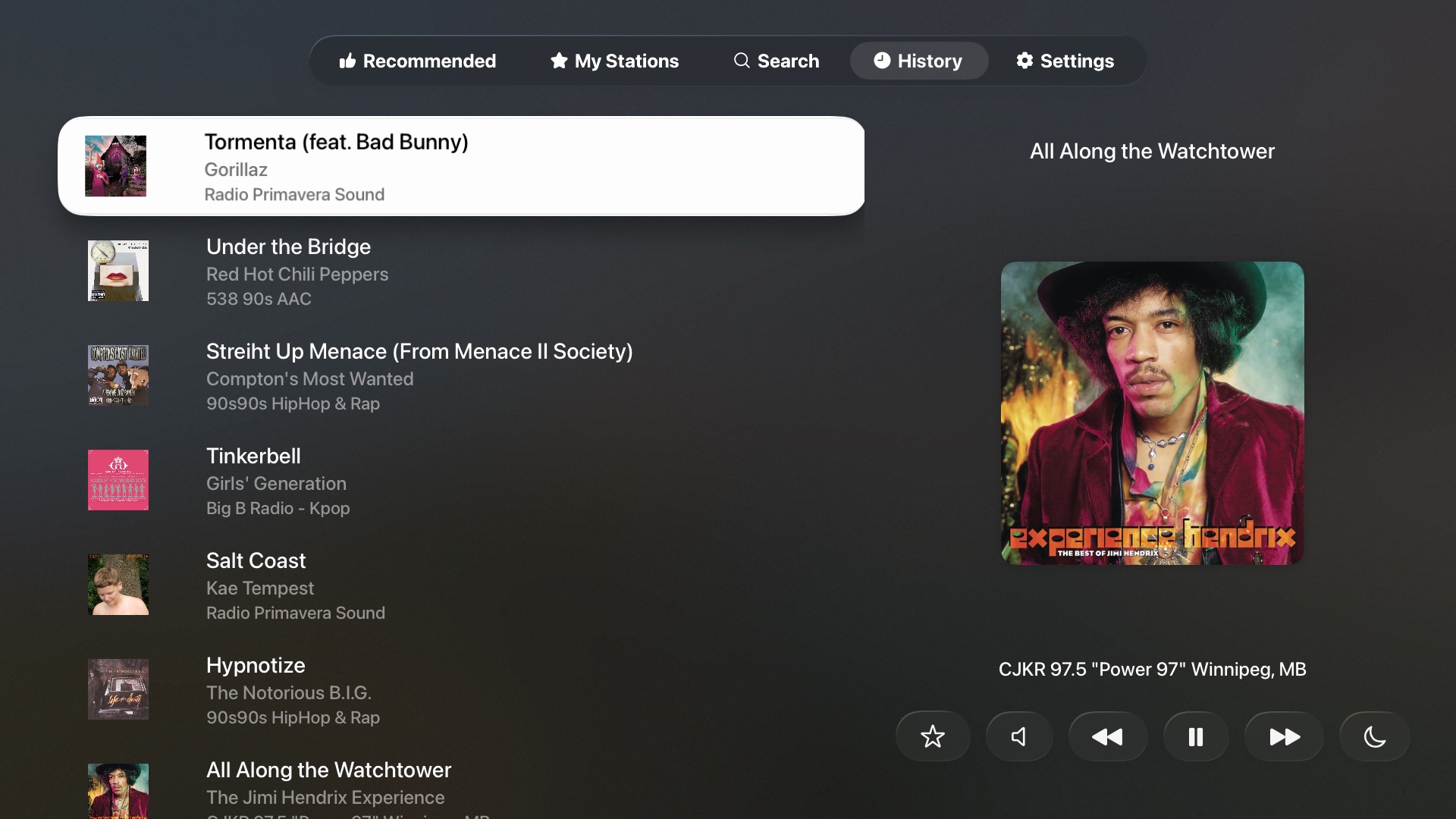 Eter 3.0 for Apple TV History view